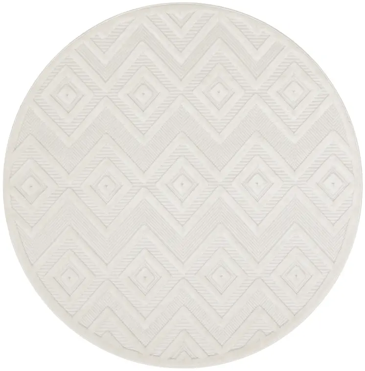 5' Ivory And White Geometric Indoor Outdoor Area Rug