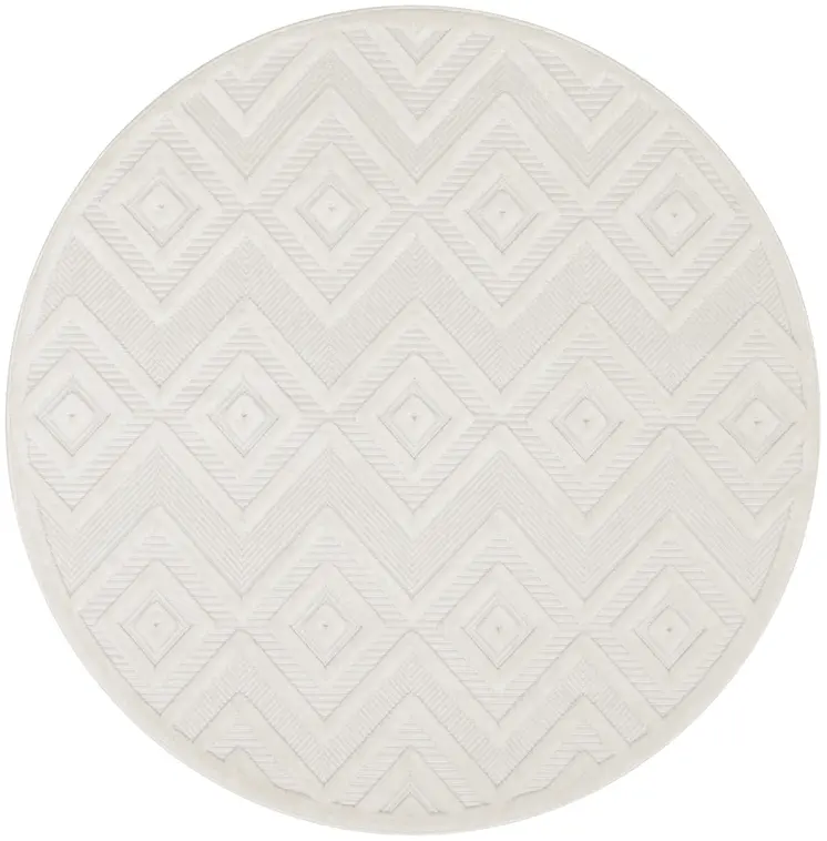5' Ivory And White Geometric Indoor Outdoor Area Rug