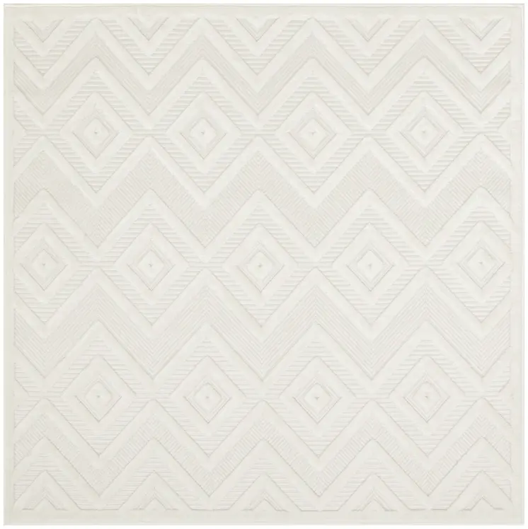 5' Ivory And White Geometric Indoor Outdoor Area Rug