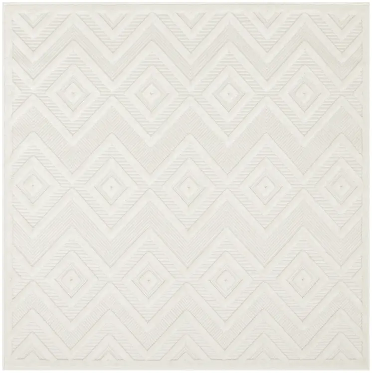 5' Ivory And White Geometric Indoor Outdoor Area Rug