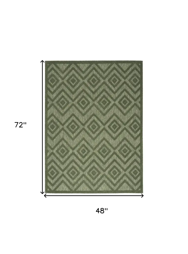 4' X 6' Dark Green And Light Green Geometric Indoor Outdoor Area Rug