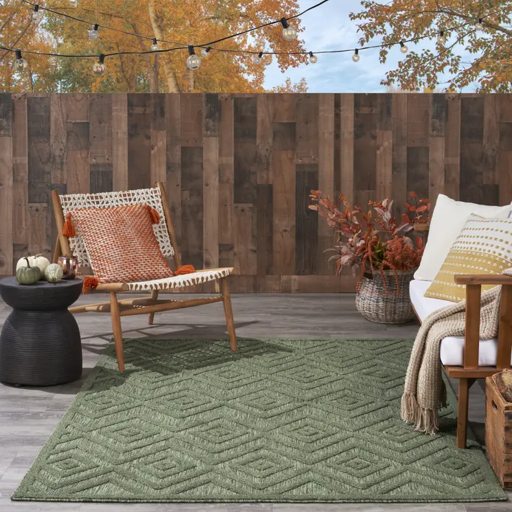 4' X 6' Dark Green And Light Green Geometric Indoor Outdoor Area Rug