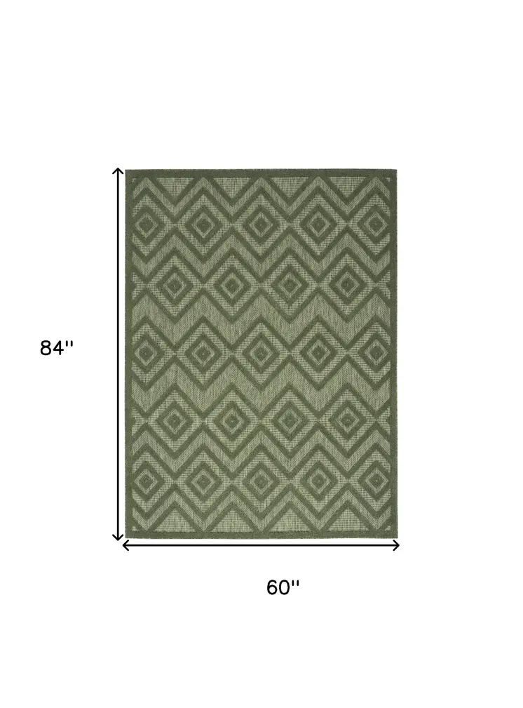 5' X 7' Dark Green And Light Green Geometric Indoor Outdoor Area Rug
