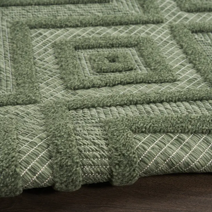5' X 7' Dark Green And Light Green Geometric Indoor Outdoor Area Rug