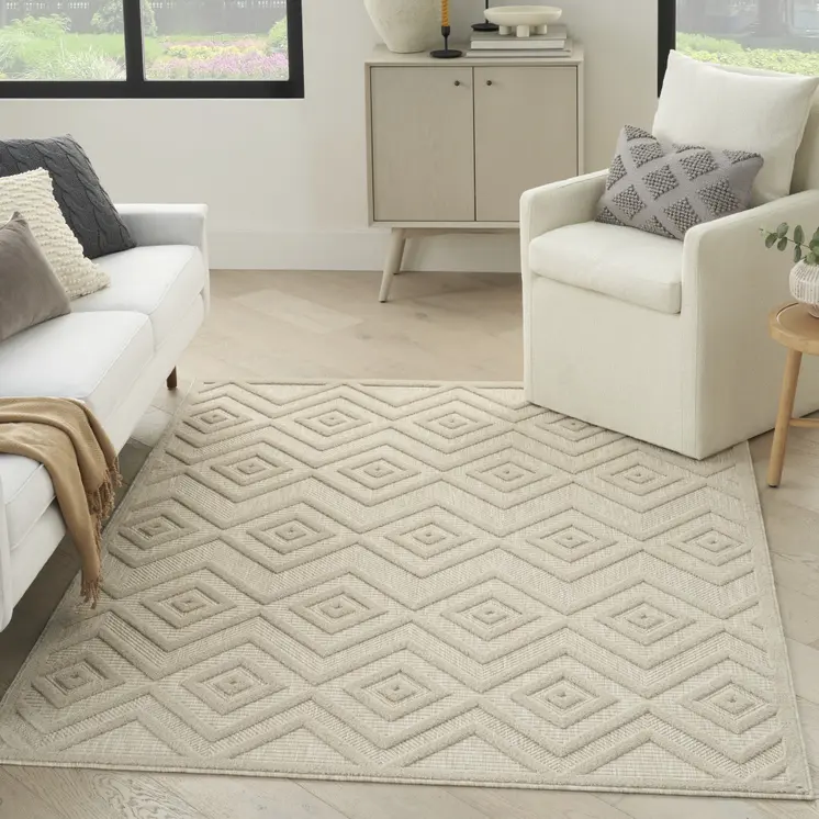 4' X 6' Cream And Beige Geometric Indoor Outdoor Area Rug