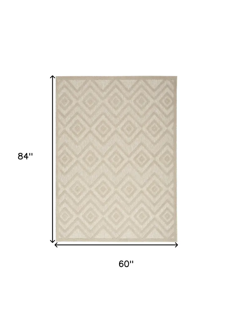 5' X 7' Cream And Beige Geometric Indoor Outdoor Area Rug
