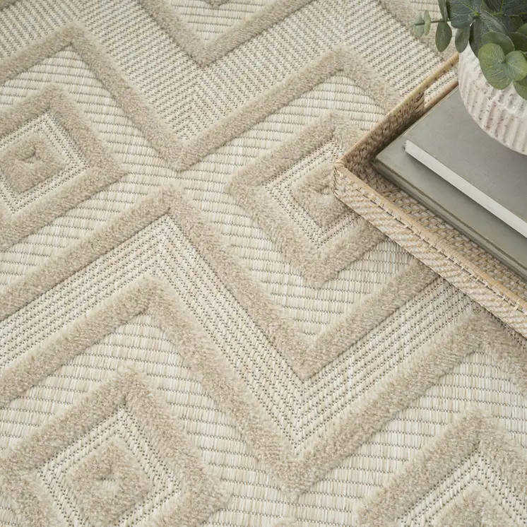 5' X 7' Cream And Beige Geometric Indoor Outdoor Area Rug