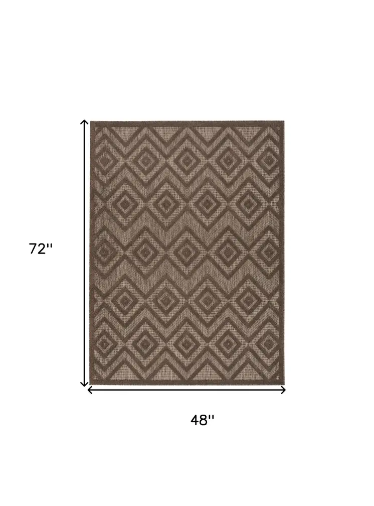 4' X 6' Dark Brown And Light Brown Geometric Indoor Outdoor Area Rug