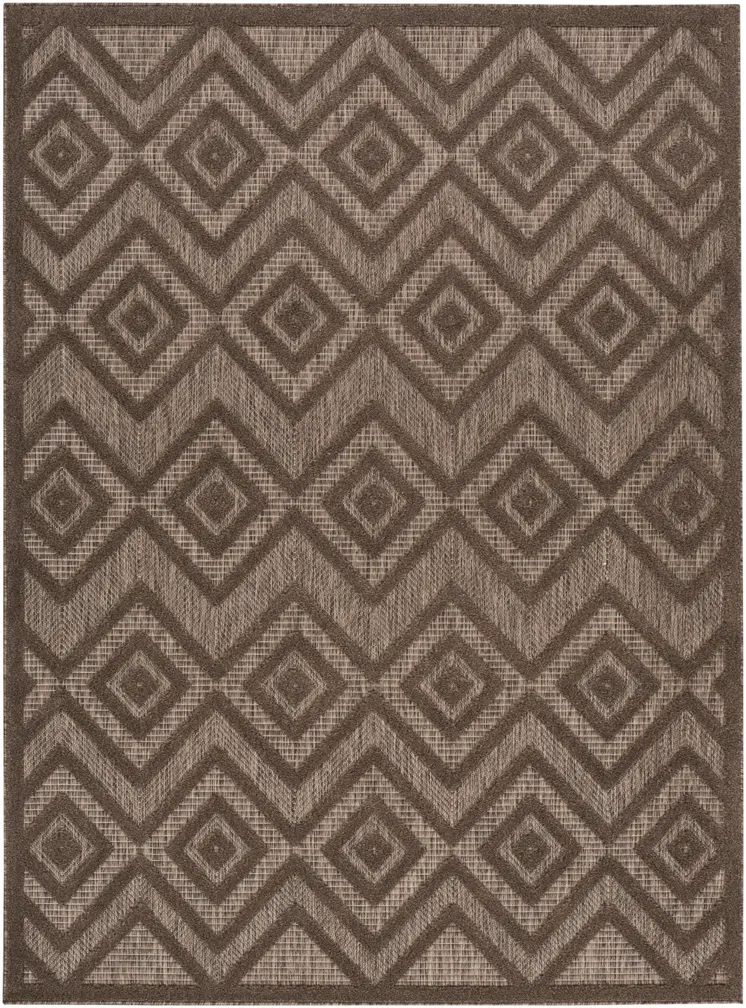 5' X 7' Dark Brown And Light Brown Geometric Indoor Outdoor Area Rug