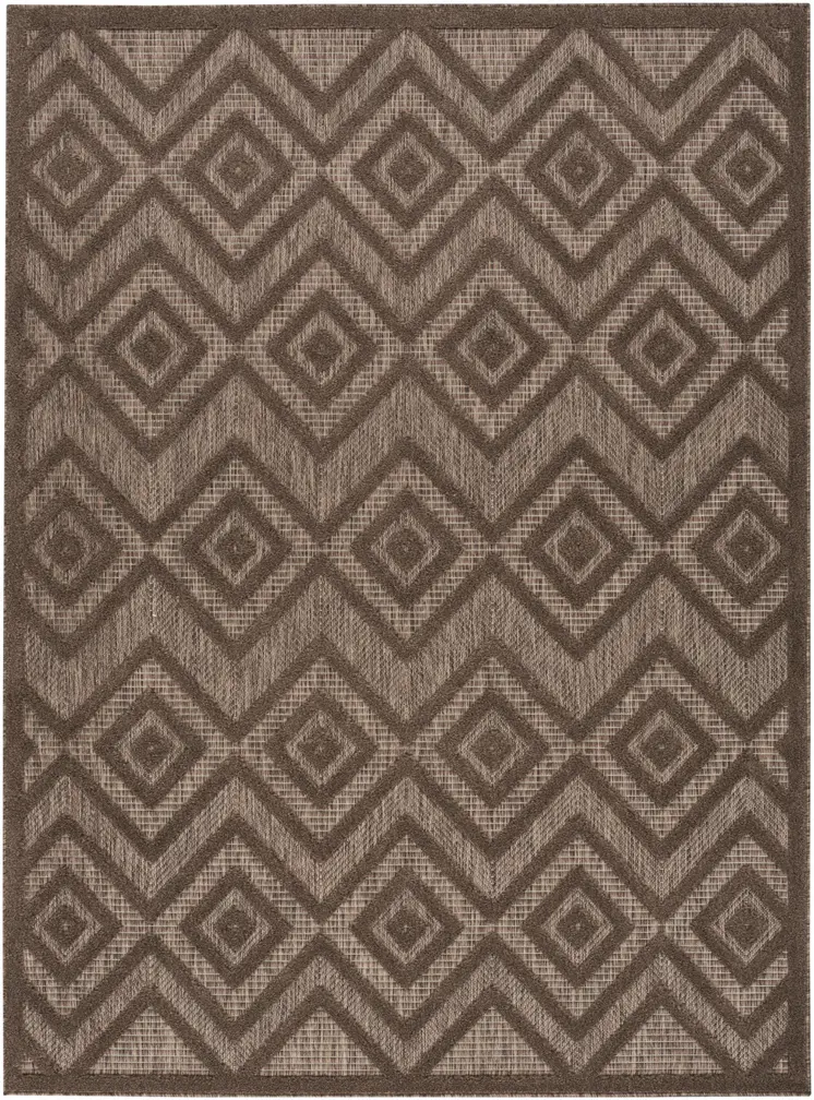 5' X 7' Dark Brown And Light Brown Geometric Indoor Outdoor Area Rug