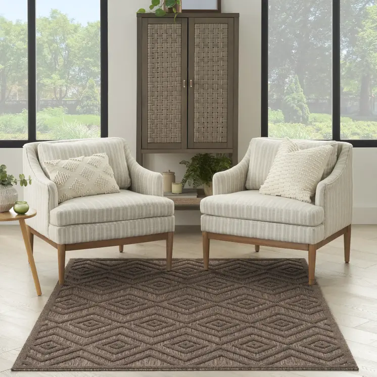 5' X 7' Dark Brown And Light Brown Geometric Indoor Outdoor Area Rug