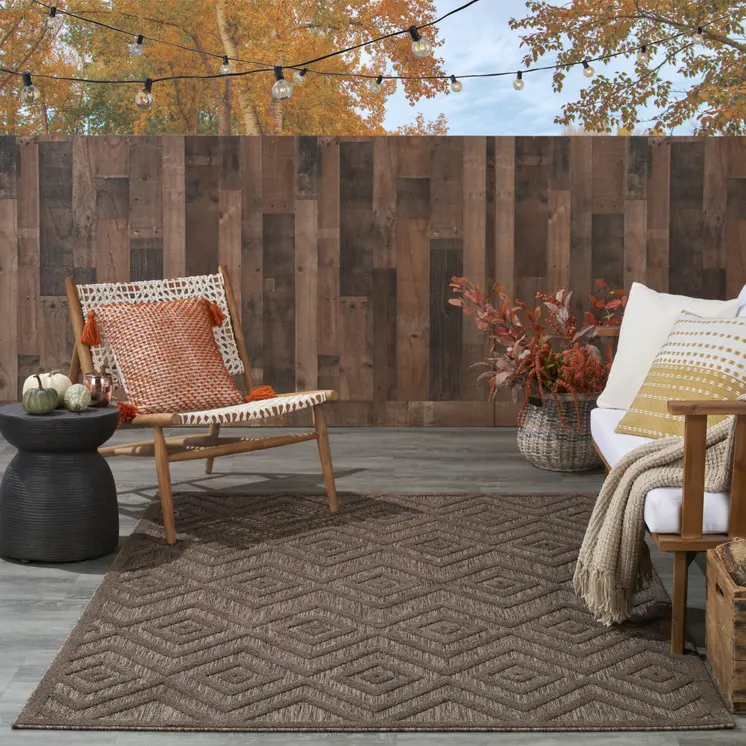 5' X 7' Dark Brown And Light Brown Geometric Indoor Outdoor Area Rug