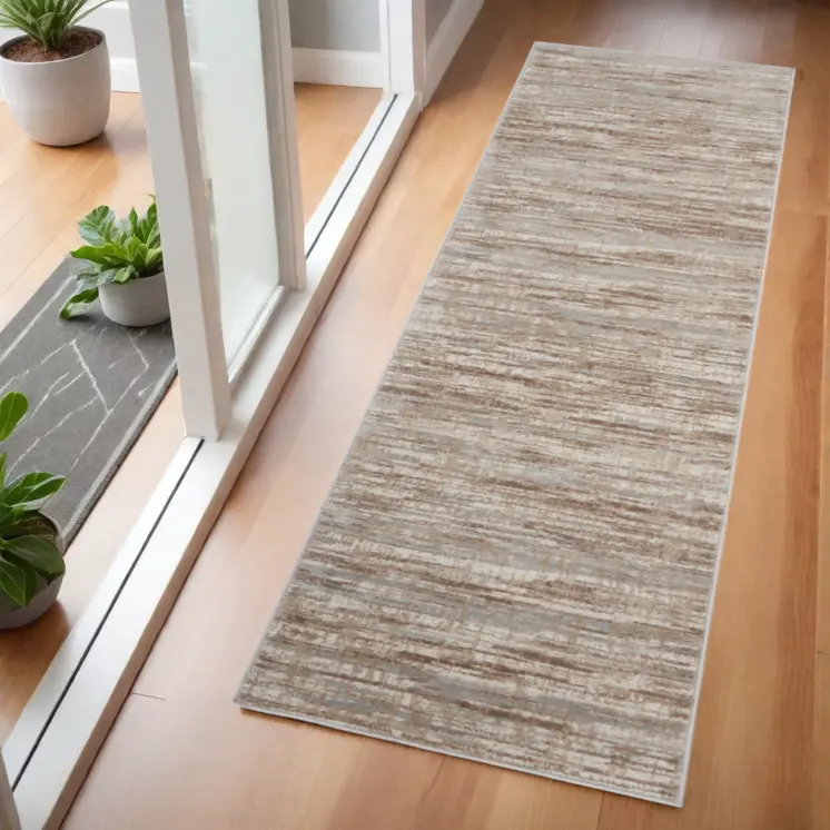 6' Ivory and Gray Abstract Non Skid Runner Rug