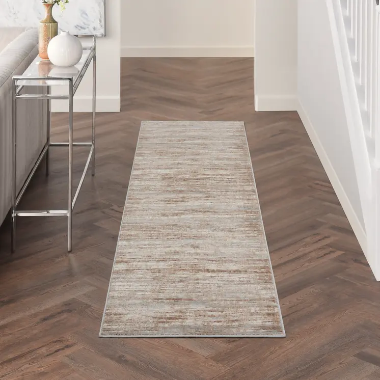 6' Ivory and Gray Abstract Non Skid Runner Rug
