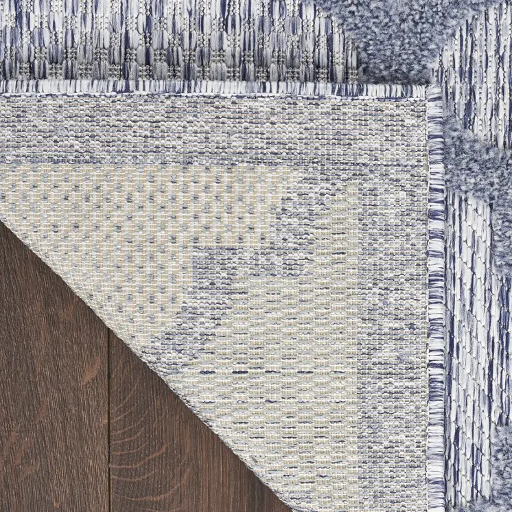 6' Denim Blue And Ivory Geometric Indoor Outdoor Area Rug