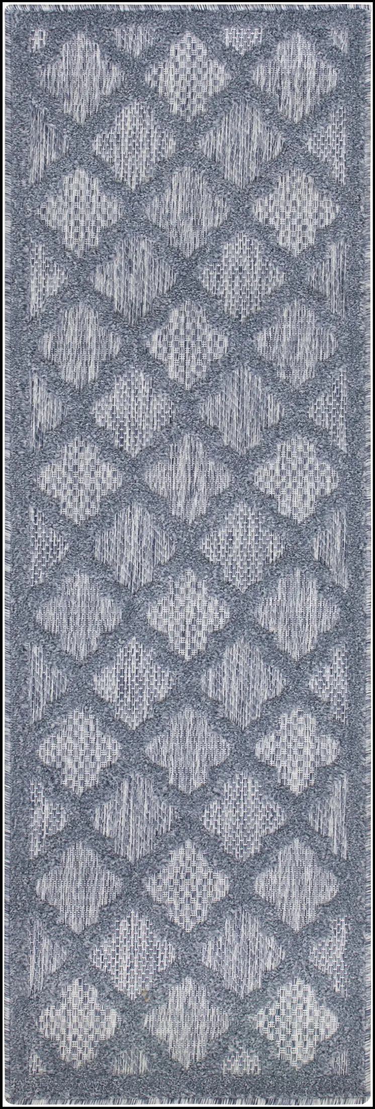6' Denim Blue And Ivory Geometric Indoor Outdoor Area Rug