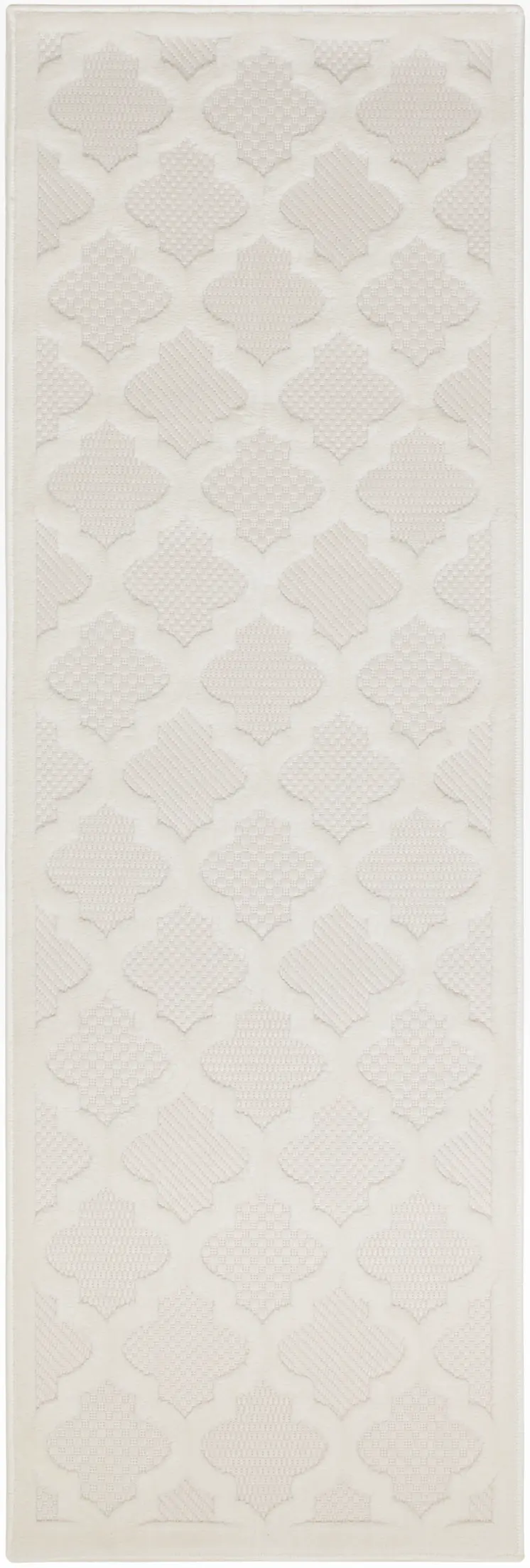 6' Ivory And White Geometric Indoor Outdoor Area Rug