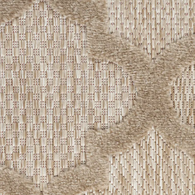 6' Natural And Beige Geometric Indoor Outdoor Area Rug