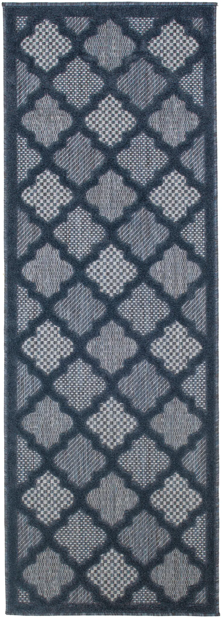 6' Navy Blue And Ivory Geometric Indoor Outdoor Area Rug