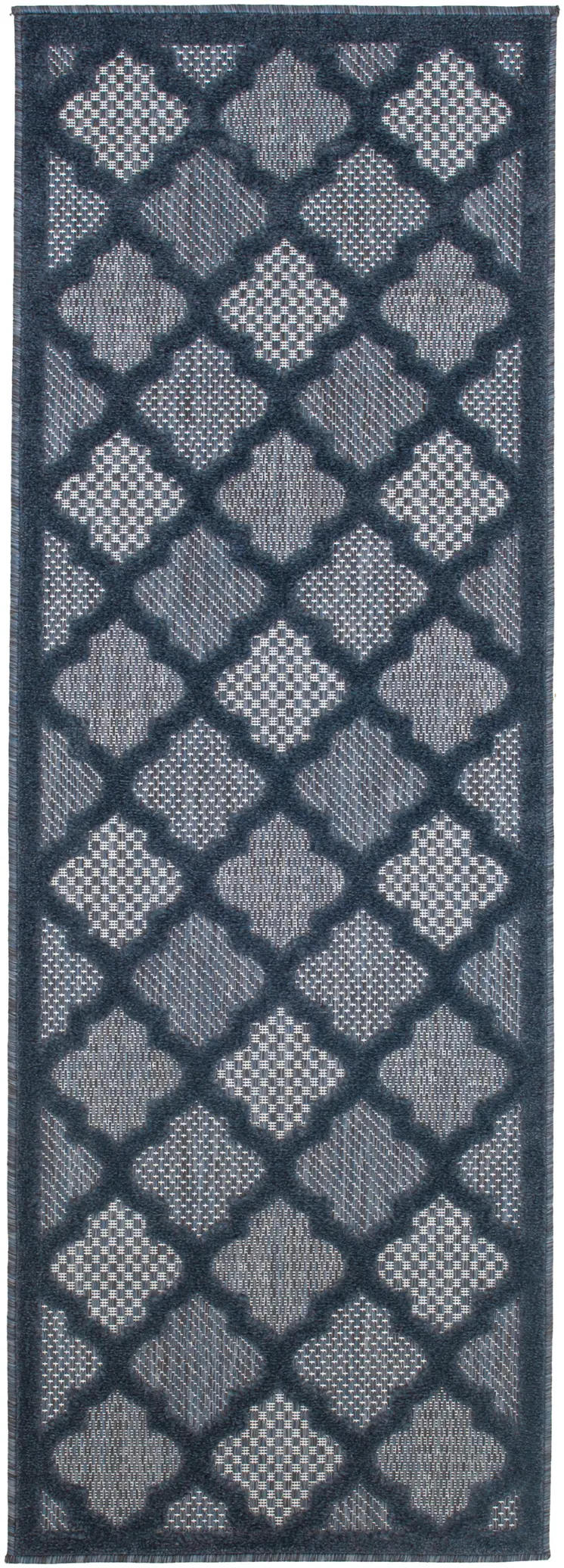 6' Navy Blue And Ivory Geometric Indoor Outdoor Area Rug