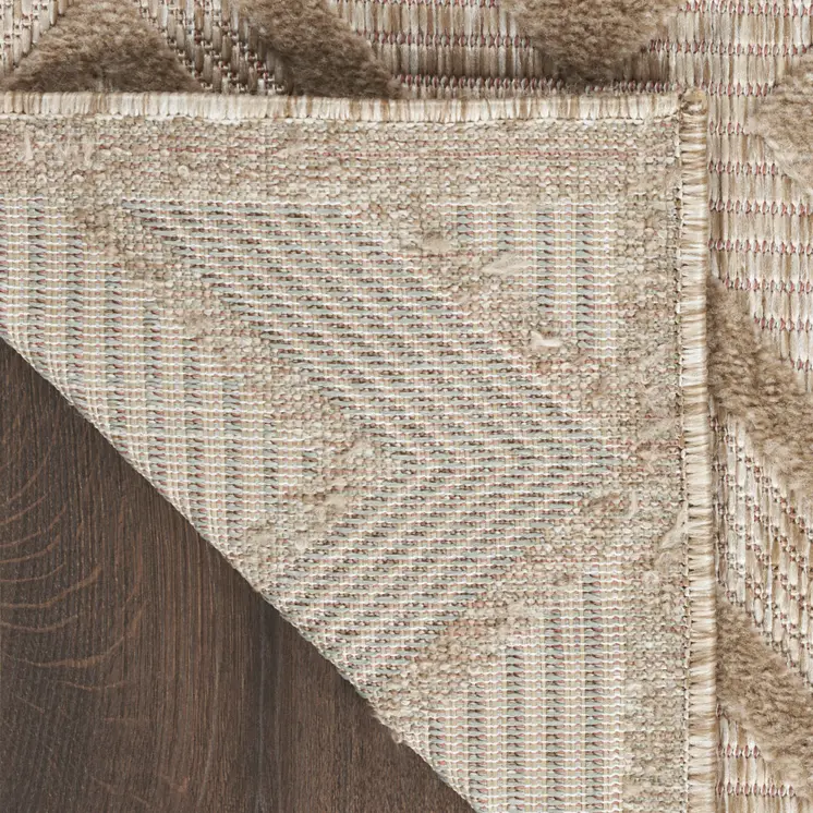 6' Natural And Ivory Geometric Indoor Outdoor Area Rug