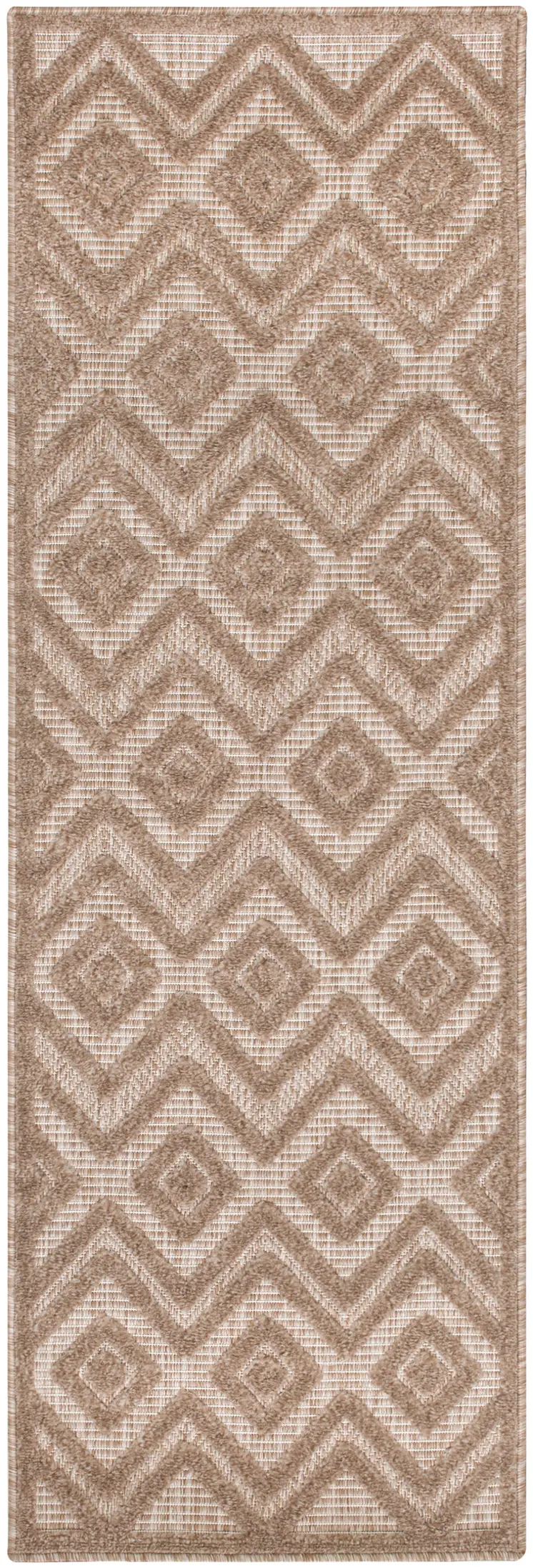 6' Natural And Ivory Geometric Indoor Outdoor Area Rug