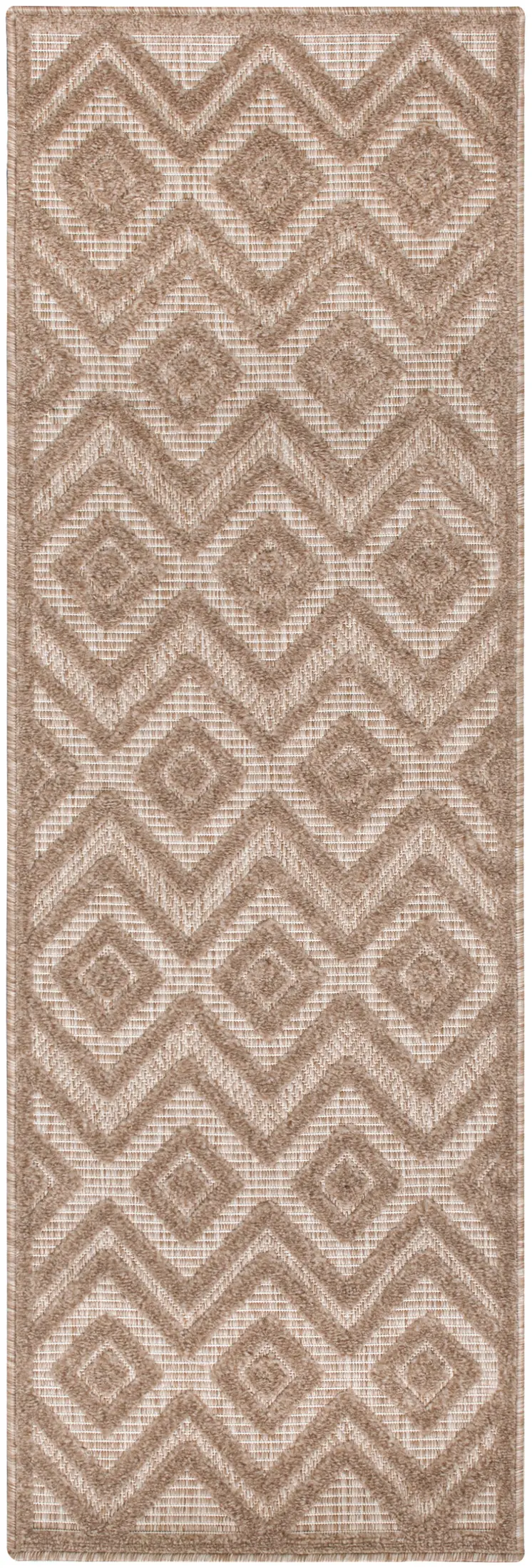 6' Natural And Ivory Geometric Indoor Outdoor Area Rug