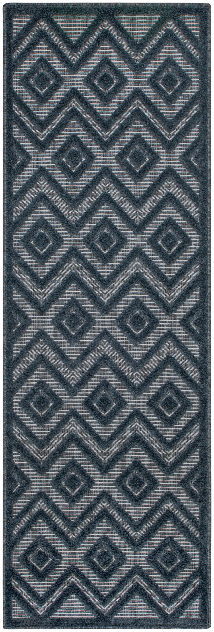 6' Navy Blue And Ivory Geometric Indoor Outdoor Area Rug