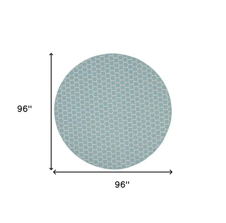 8' Aqua And Ivory Geometric Indoor Outdoor Area Rug