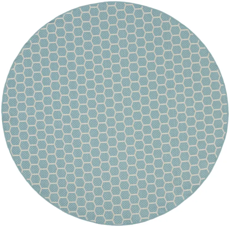 8' Aqua And Ivory Geometric Indoor Outdoor Area Rug