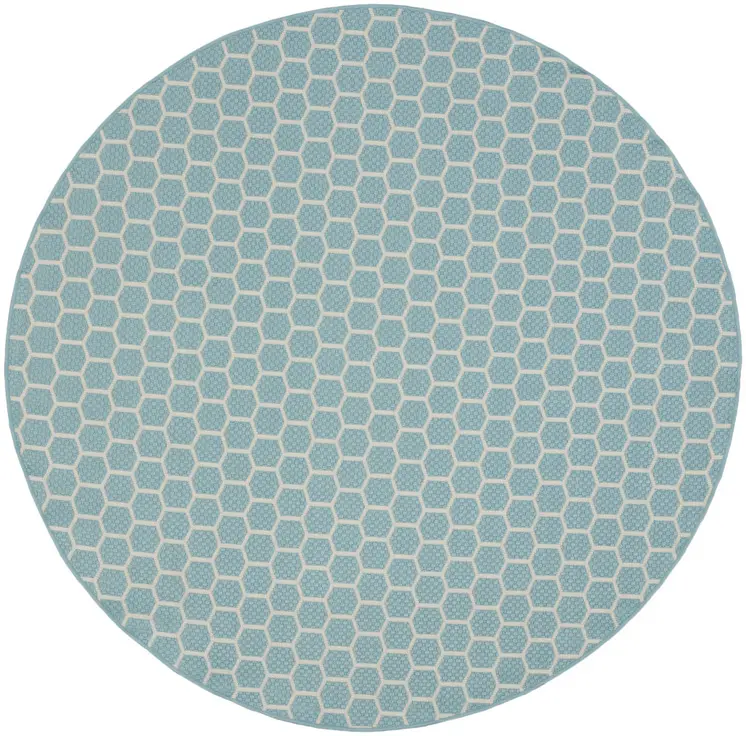 8' Aqua And Ivory Geometric Indoor Outdoor Area Rug