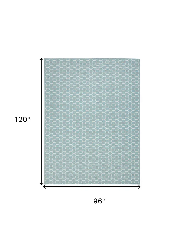 8' X 10' Aqua And Ivory Geometric Indoor Outdoor Area Rug