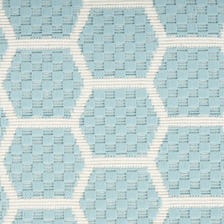 9' X 12' Aqua And Ivory Geometric Indoor Outdoor Area Rug