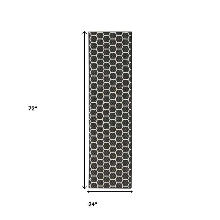 6' Black And Ivory Geometric Indoor Outdoor Area Rug