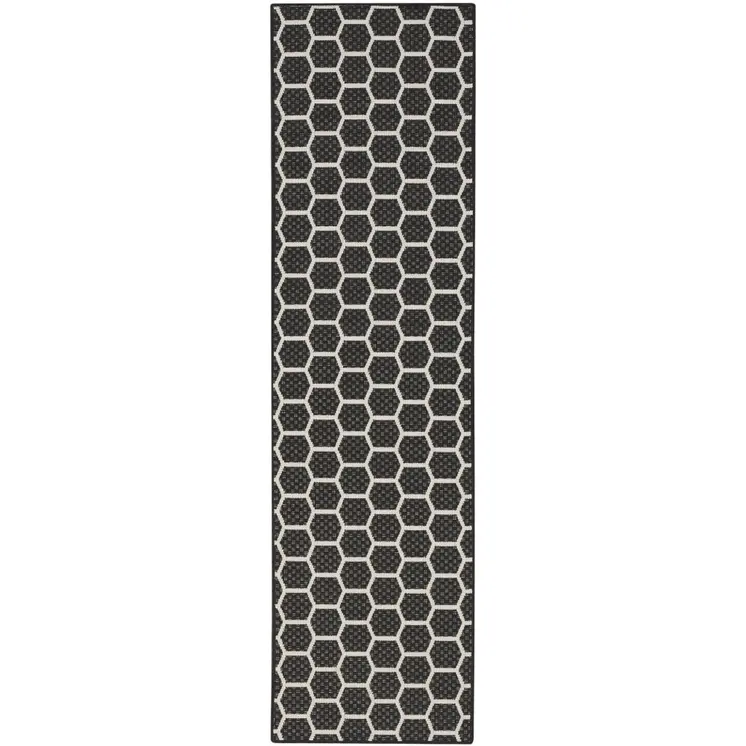 6' Black And Ivory Geometric Indoor Outdoor Area Rug