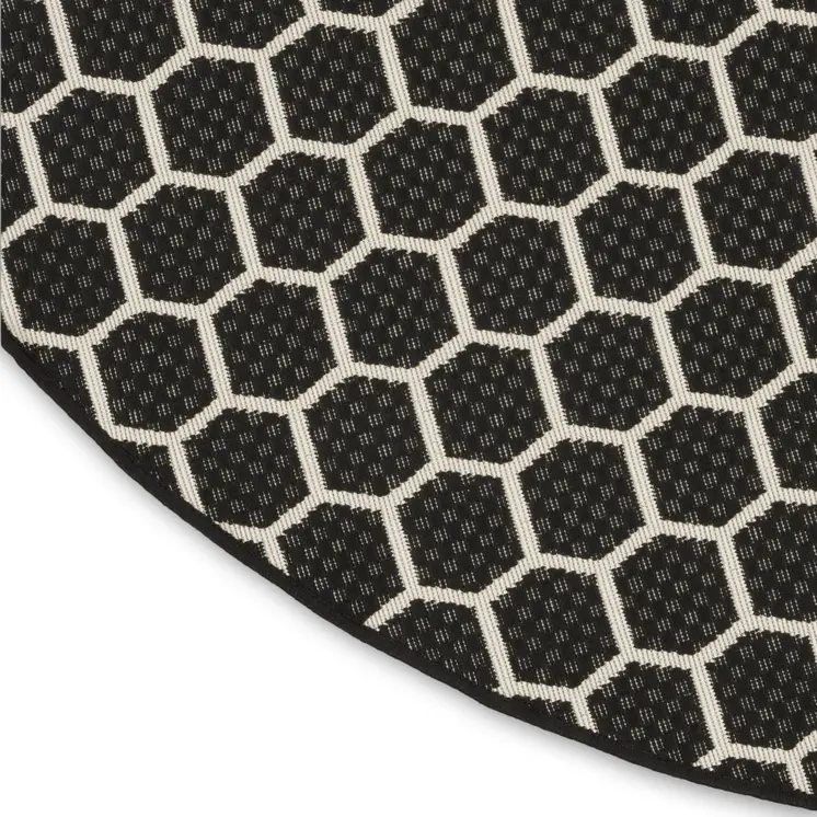 8' Black And Ivory Geometric Indoor Outdoor Area Rug