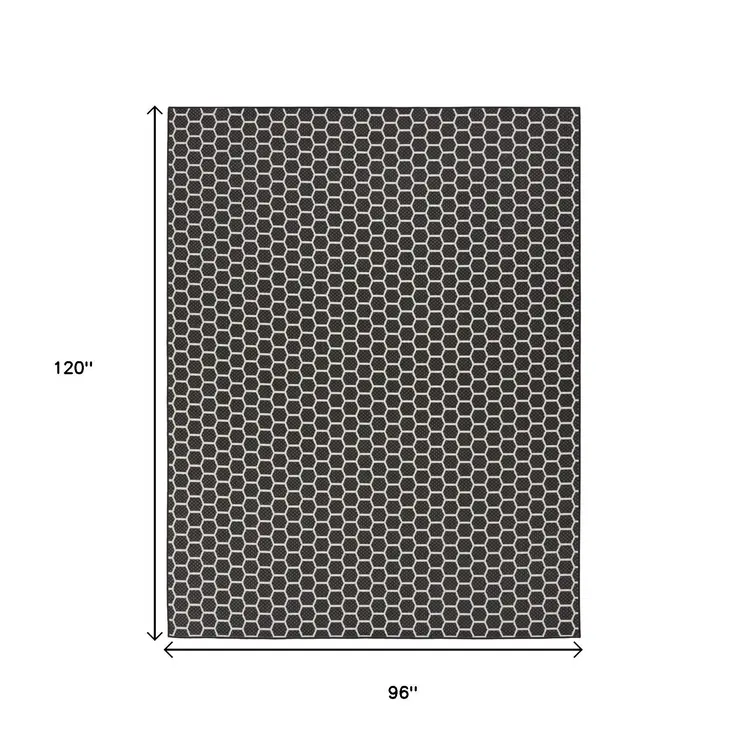 8' X 10' Black And Ivory Geometric Indoor Outdoor Area Rug