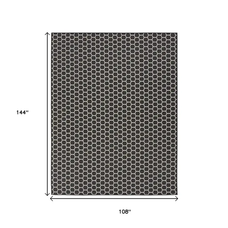 9' X 12' Black And Ivory Geometric Indoor Outdoor Area Rug