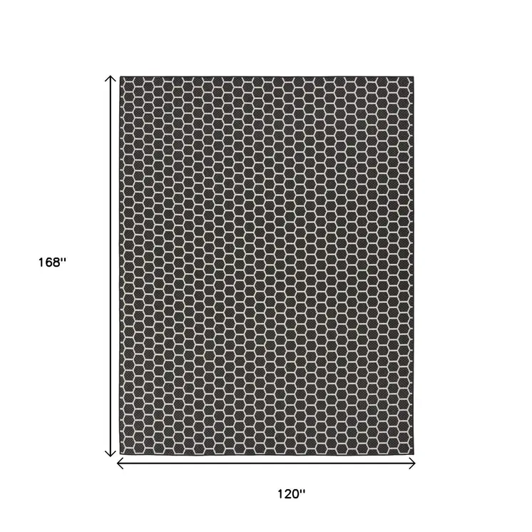 10' X 14' Black And Ivory Geometric Indoor Outdoor Area Rug