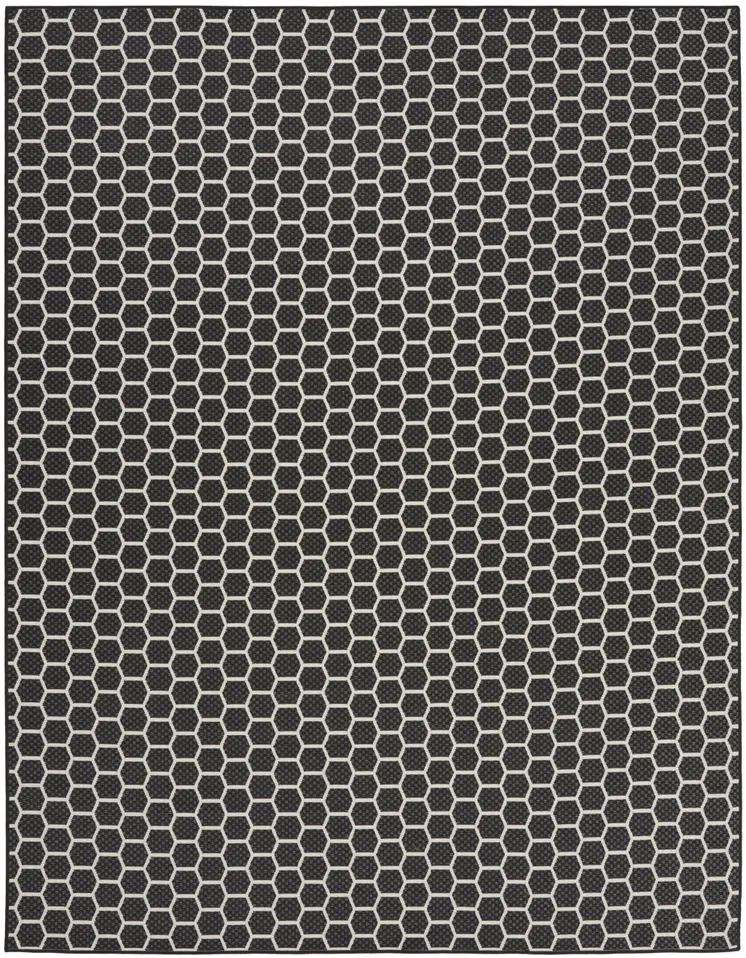 10' X 14' Black And Ivory Geometric Indoor Outdoor Area Rug