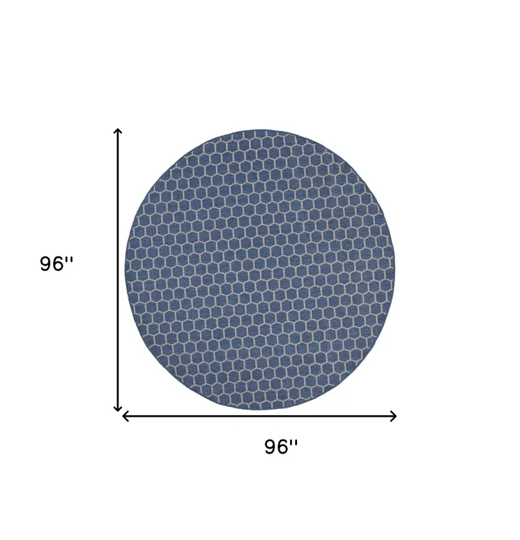8' Blue And Ivory Geometric Indoor Outdoor Area Rug