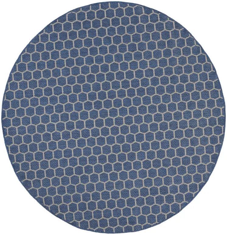8' Blue And Ivory Geometric Indoor Outdoor Area Rug