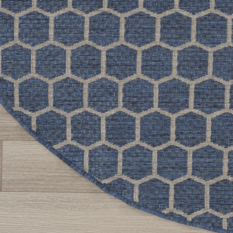 8' Blue And Ivory Geometric Indoor Outdoor Area Rug