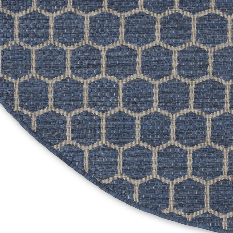 8' Blue And Ivory Geometric Indoor Outdoor Area Rug
