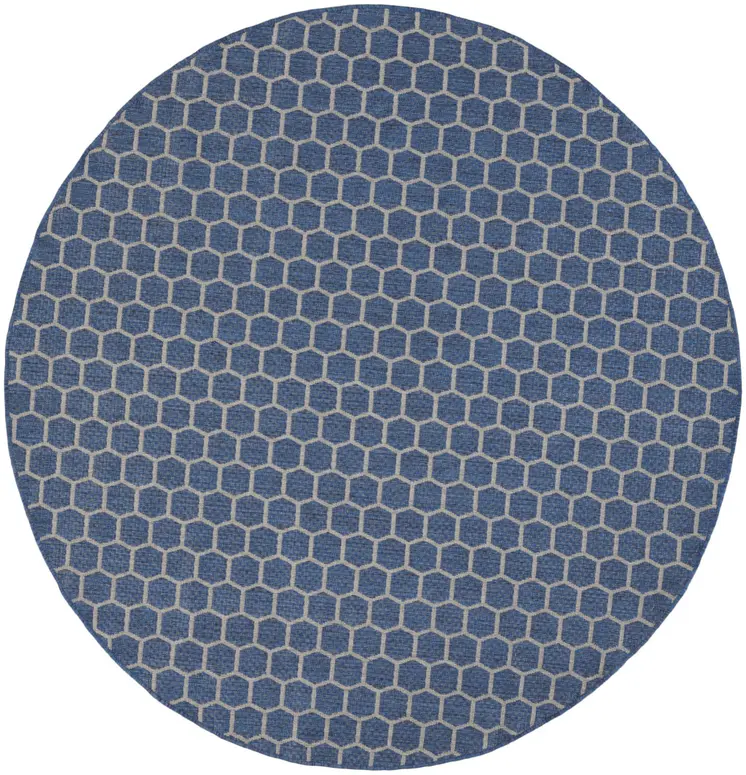 8' Blue And Ivory Geometric Indoor Outdoor Area Rug