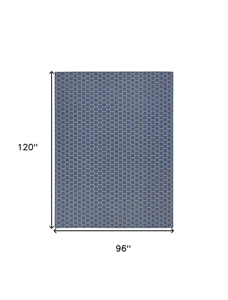 8' X 10' Blue And Beige Geometric Indoor Outdoor Area Rug
