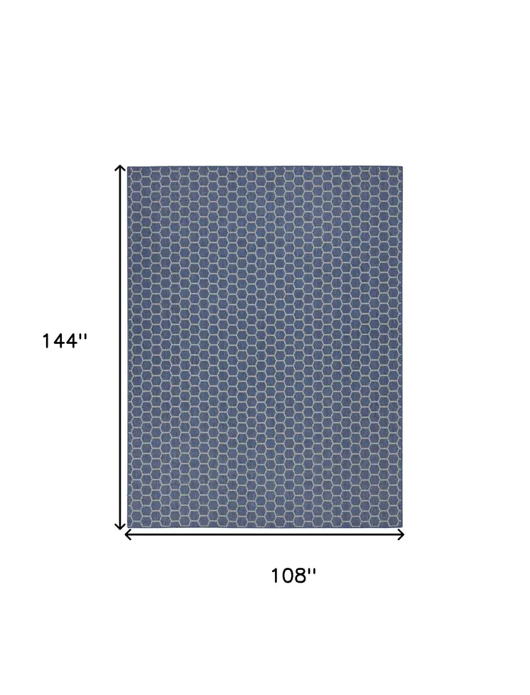9' X 12' Blue And Beige Geometric Indoor Outdoor Area Rug