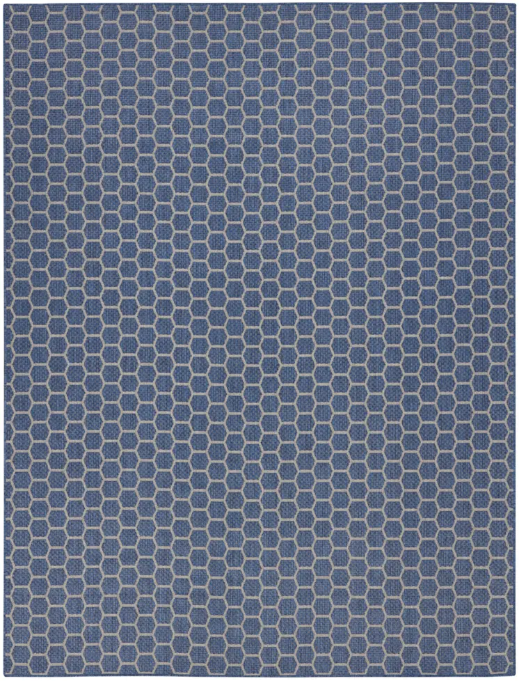 9' X 12' Blue And Beige Geometric Indoor Outdoor Area Rug