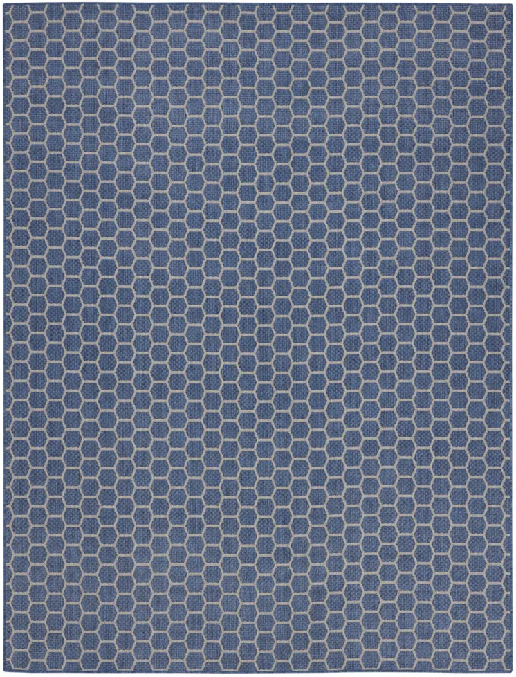 9' X 12' Blue And Beige Geometric Indoor Outdoor Area Rug