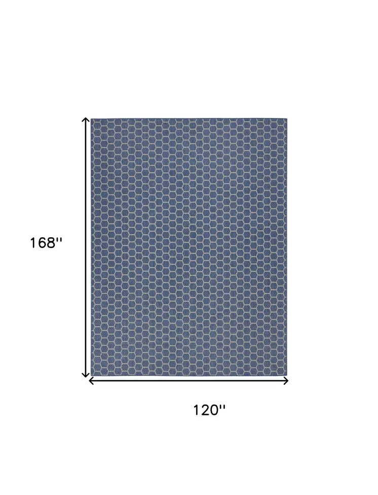 10' X 14' Blue And Beige Geometric Indoor Outdoor Area Rug